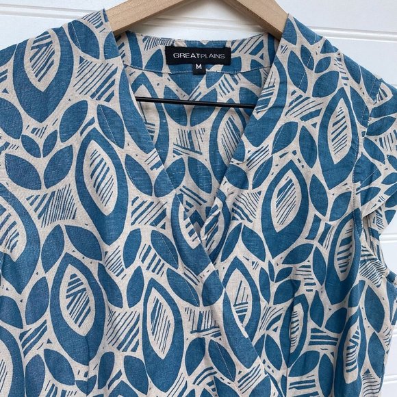 Great Plains UK Linen Blend Print Wrap Top | Size Medium - Picture 2 of 6